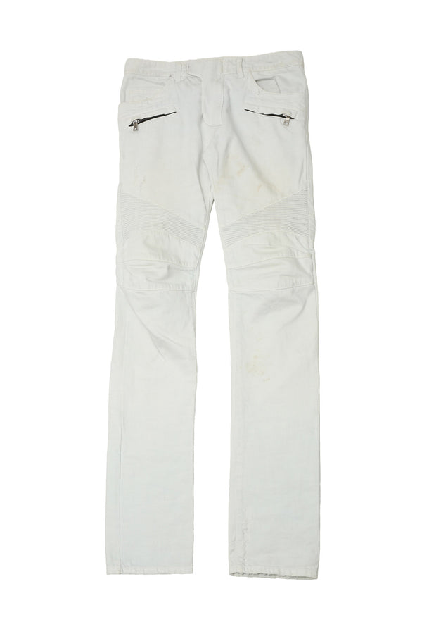 BALMAIN - WHITE BIKER JEANS